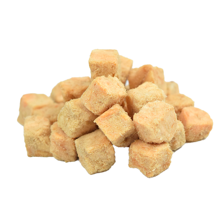 Freeze-dried salmon cubes